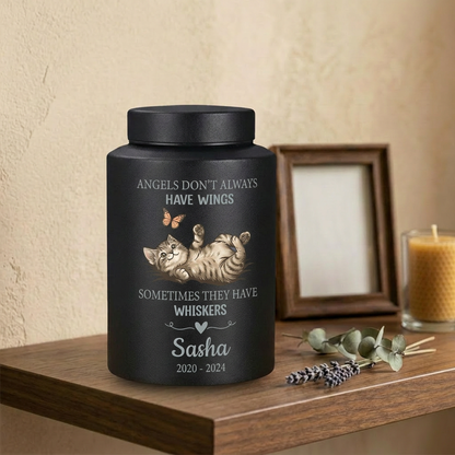 Personalized Pet Cat Angels Don't Always Have Wings Sometimes They Have Whiskers Stainless Steel UV Printed Urn 4 Colors Small Large Memorial Keepsake Urn, Memorial Gift, In Loving Memory - Image 4