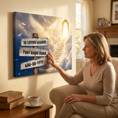 Personalized In Loving Memory Memorial Wall Canvas with Heaven Signpost Sympathy Gift for Loss of a Loved One - Image 4