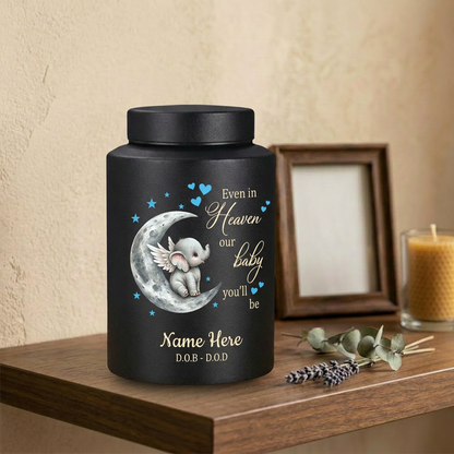Personalized Baby Loss Infant Bereavement Stainless Steel Urn, Even In Heaven Our Baby You'll Be Quote, 4 Colors Silver Black Gold Red, Memorial Keepsake Urn, Memorial Gift, In Loving Memory - Image 4