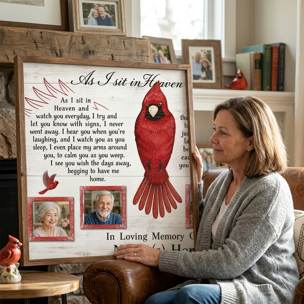 Personalized Cardinal Memorial Wall Canvas As I Sit In Heaven Sympathy Gift For Loved One - Image 4