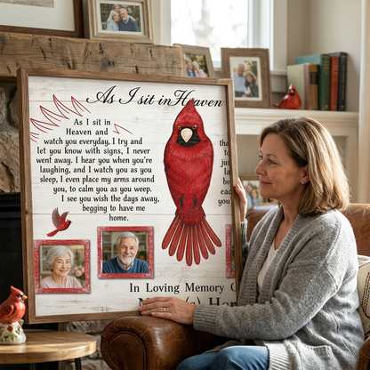 Personalized Cardinal Memorial Wall Canvas As I Sit In Heaven Sympathy Gift For Loved One - Image 4