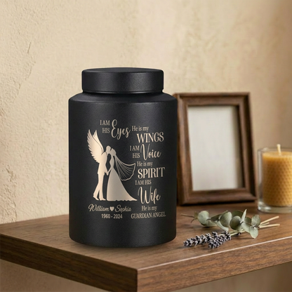 Personalized Couple in Heaven Stainless Steel Cremation Urn Loss of Husband Guardian Angel Keepsake for Widow Large or Small Ash Holder Memorial Keepsake Urn, Memorial Gift, In Loving Memory - Image 4