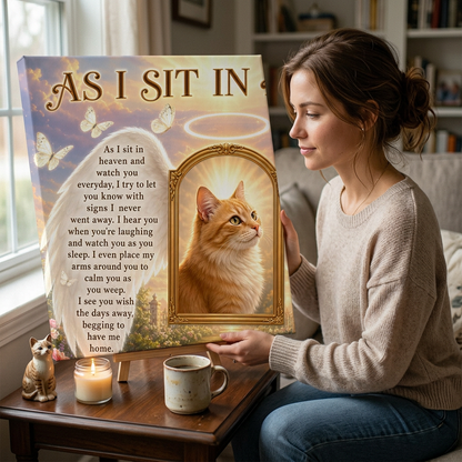 Personalized Pet Memorial Wall Canvas As I Sit In Heaven Cat Photo Sympathy Gift - Image 4