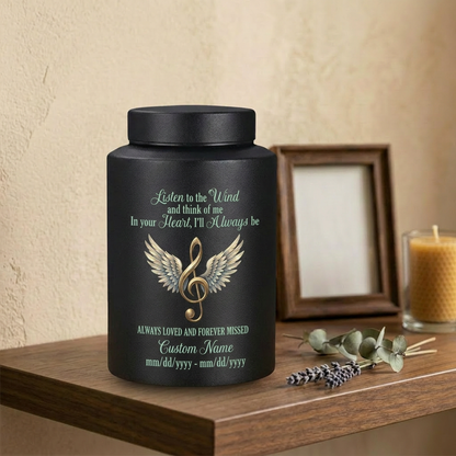 Personalized Music Note Angel Wings Treble Clef Vessel For Music Lovers Loved One Funeral Ashes Container Silver Black Gold Red Small Large Memorial Keepsake Urn, Memorial Gift, In Loving Memory - Image 4