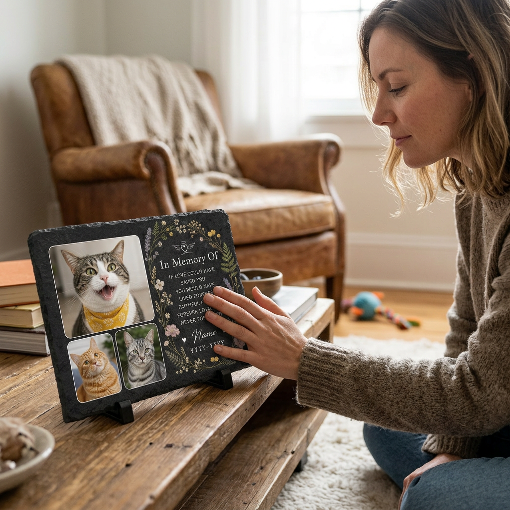 Personalized Cat Memorial Garden Stone Custom Photo Slate Pet Sympathy Gift - Image 4 | VNMGSREPR1-6IN-EHIEU_AI_0434 VNMGSREPR1-8IN-EHIEU_AI_0434