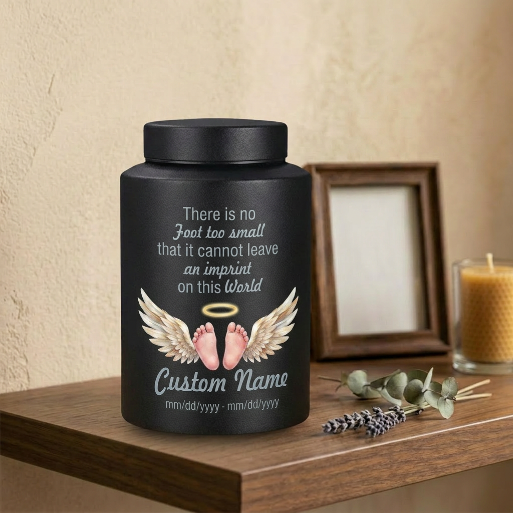 Personalized Baby Footprints UV Print Stainless Steel Urn for Infant Child Miscarriage Loss Foot Too Small Imprint Custom Large Memorial Keepsake Urn, Memorial Gift, In Loving Memory - Image 4