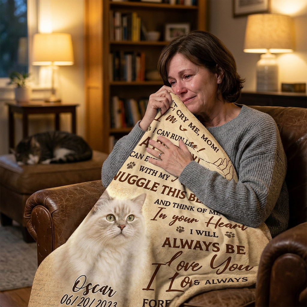 Personalized Cat Memorial Photo Fleece Blanket - Pet Loss Sympathy Gift for Cat Moms - Image 4
