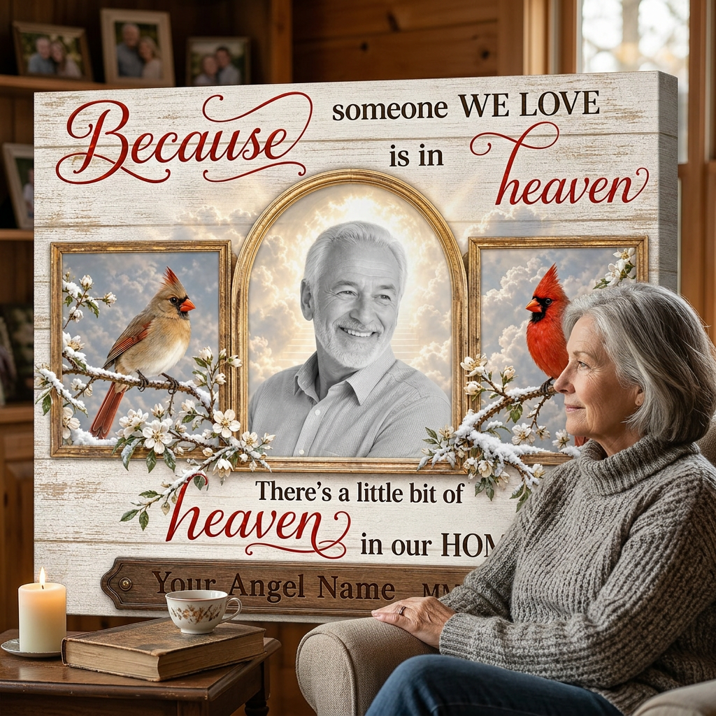 Personalized Memorial Cardinal Wall Canvas Gift Because Someone We Love Is In Heaven - Image 4