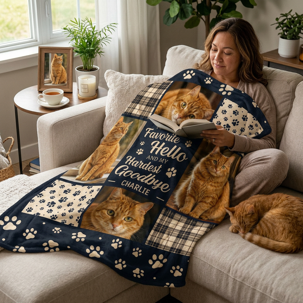 Personalized Cat Memorial Photo Blanket - Custom Pet Loss Sympathy Gift for Cat Owners - Image 4