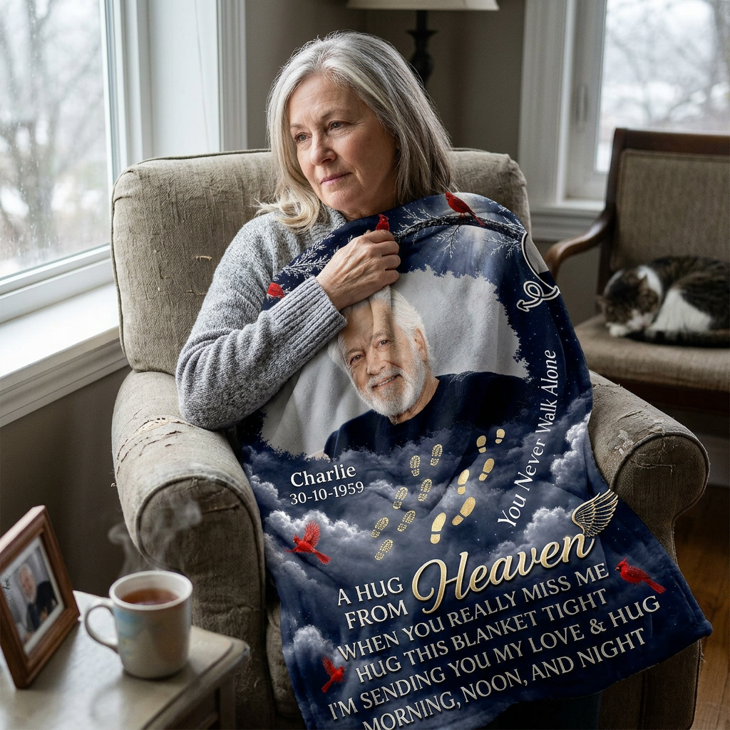 Personalized Memorial Photo Fleece Blanket - You Never Walk Alone Sympathy Gift for Loss - Image 4