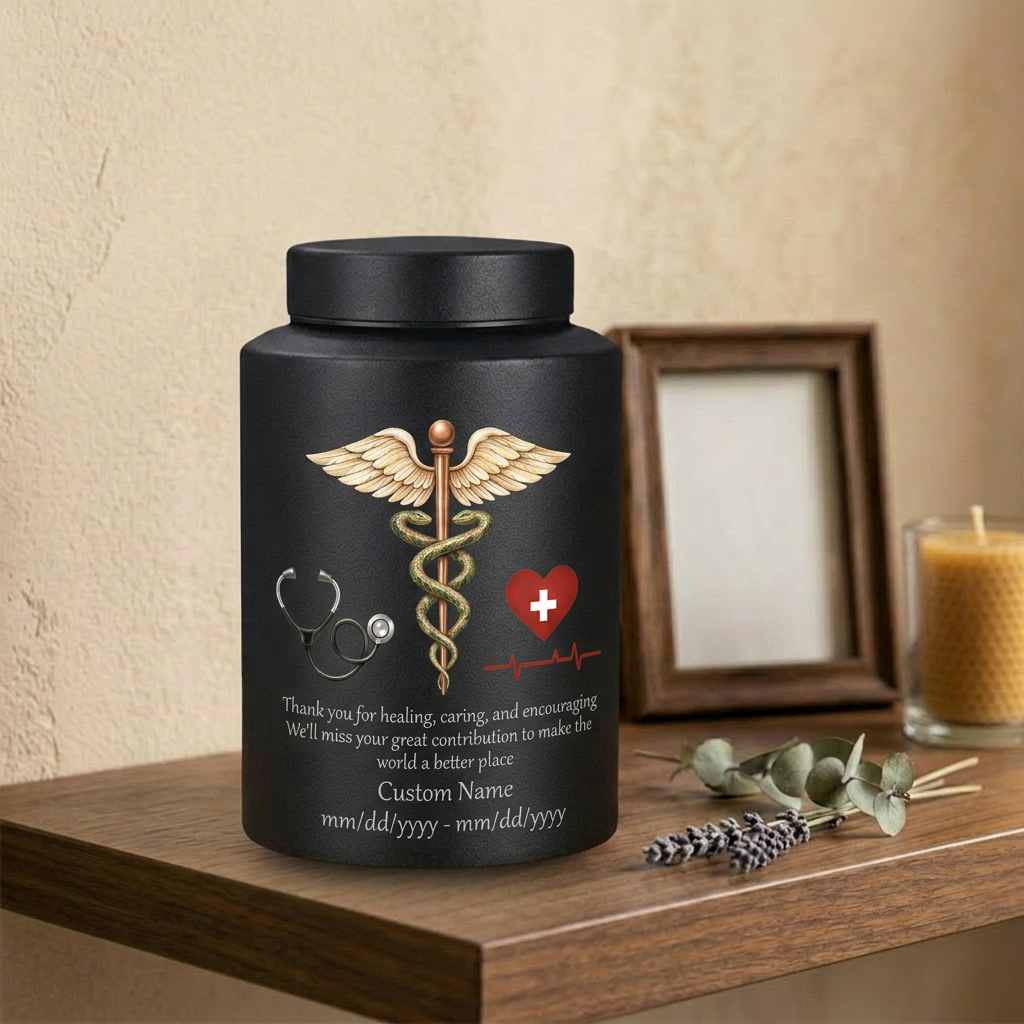 Personalized Doctor Medical Symbol Stainless Steel Urn for Human Ashes, Nurse Appreciation Funeral Memorial Large Capacity Customizable Urn, Memorial Keepsake Urn, Memorial Gift, In Loving Memory - Image 4