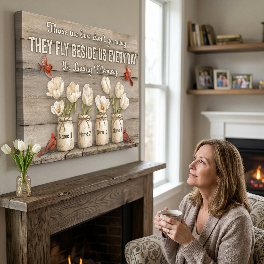 Personalized Cardinal Memorial Canvas Wall Art With Names for Loss of Loved One Remembrance - Image 4