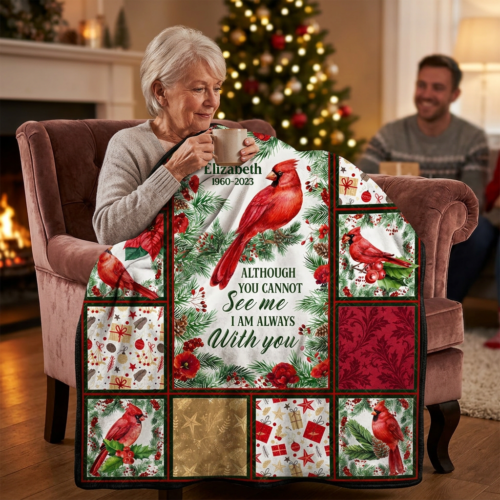 Personalized Cardinal Memorial Fleece Blanket - Christmas Sympathy Gift for Loss of Loved One - Image 4