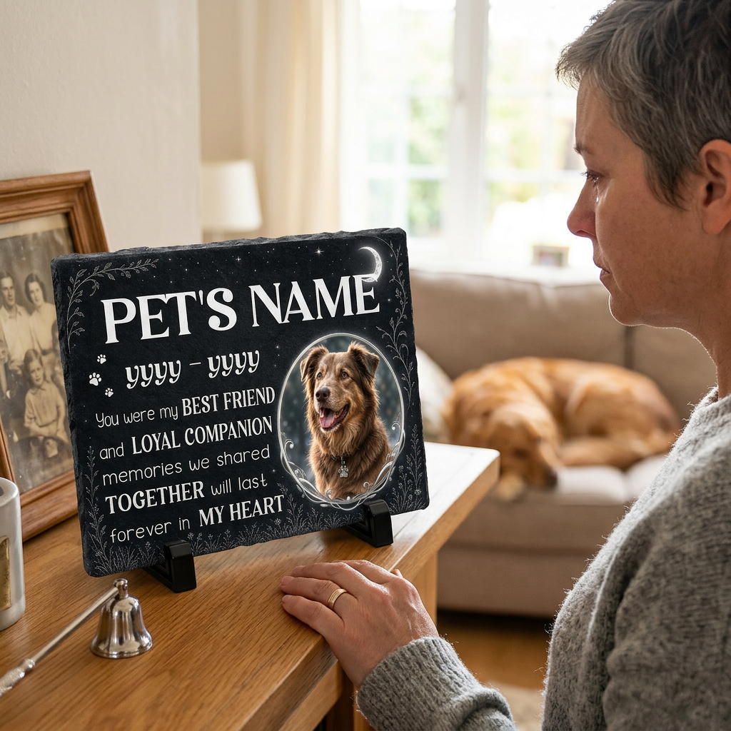 Personalized Dog Memorial Garden Stone with Photo – Pet Loss Slate Gift - Image 4 | VNMGSREPR1-6IN-EHIEU_AI_0449 VNMGSREPR1-8IN-EHIEU_AI_0449