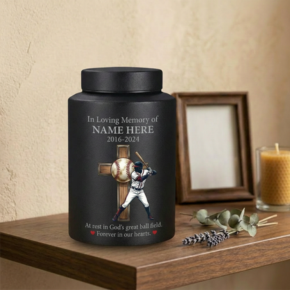 Personalized Baseball Stainless Steel Urn for Human Ashes, Sports Fan Remembrance Container for Coach Player, Two Sizes, Memorial Keepsake Urn, Memorial Gift, In Loving Memory - Image 4