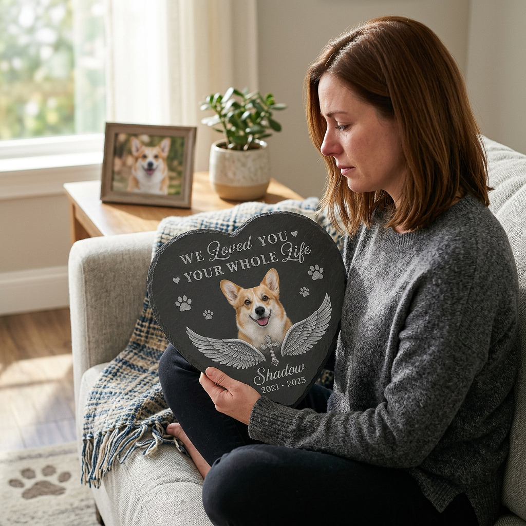 Personalized Pet Memorial Heart Shaped Garden Stone with Photo – Dog Loss Gift - Image 4 | VNMGSREPR1-6IN-EHIEU_AI_0417 VNMGSREPR1-8IN-EHIEU_AI_0417