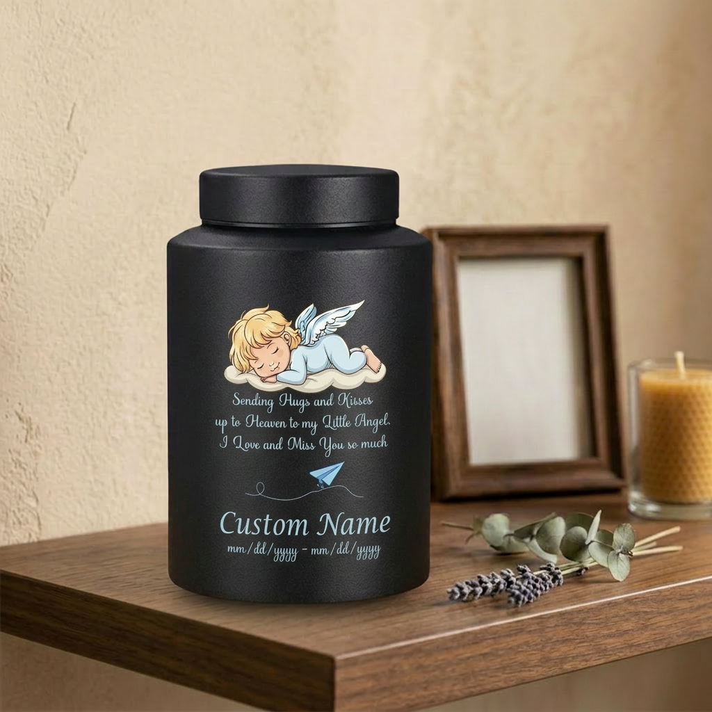 Personalized Little Angel Paper Airplane Stainless Steel Urn Infant Loss Child Remembrance Custom Name Dates Silver Black Gold Red Memorial Keepsake Urn, Memorial Gift, In Loving Memory - Image 4