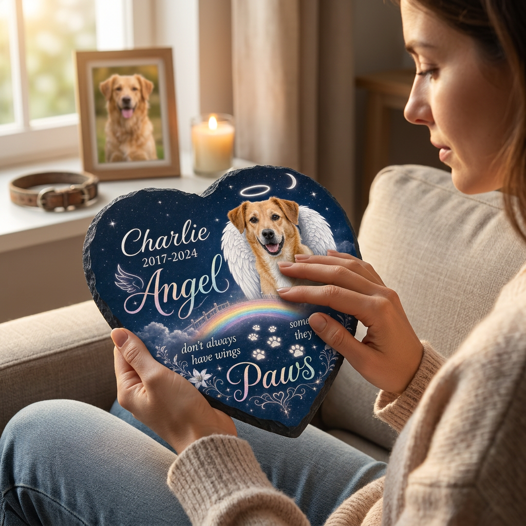 Personalized Dog Memorial Garden Stone Heart Shaped Angel Paws Photo Gift - Image 4 | VNMGSREPR1-6IN-EHIEU_AI_0422 VNMGSREPR1-8IN-EHIEU_AI_0422