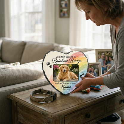 Personalized Dog Memorial Garden Stone, Pet Loss Gift, Rainbow Bridge Slate - Image 4 | VNMGSREPR1-6IN-EHIEU_AI_0490 VNMGSREPR1-8IN-EHIEU_AI_0490