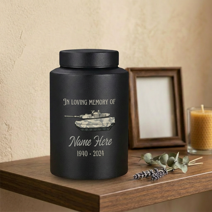 Personalized US Army Soldier Veteran Tank Silhouette UV Printed Stainless Steel Military Tribute Home Decor Display Large 5.9x3.9 or 7.5x5.1 Memorial Keepsake Urn, Memorial Gift, In Loving Memory - Image 4