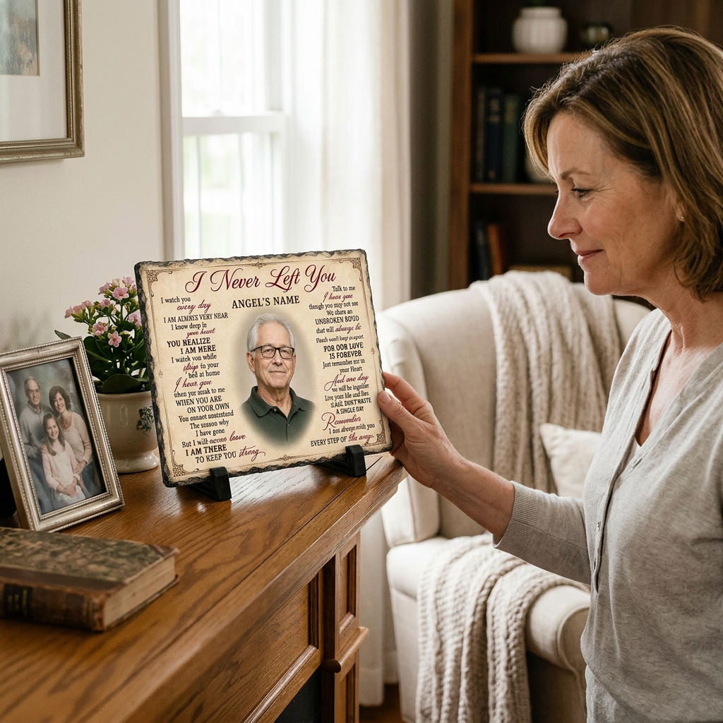 Personalized Memorial Photo Slate – I Never Left You Stone Gift for Loss of Loved One - Image 4 | VNMGSREPR1-6IN-EHIEU_AI_0444 VNMGSREPR1-8IN-EHIEU_AI_0444