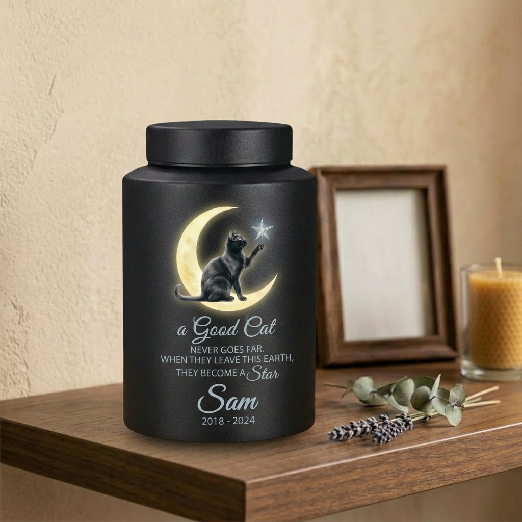 Personalized Cat Memorial Stainless Steel Urn for Pet Ashes, Sympathy Gifts for Cat Lovers, Custom Name and Date, Small and Large Sizes, Memorial Keepsake Urn, Memorial Gift, In Loving Memory - Image 4