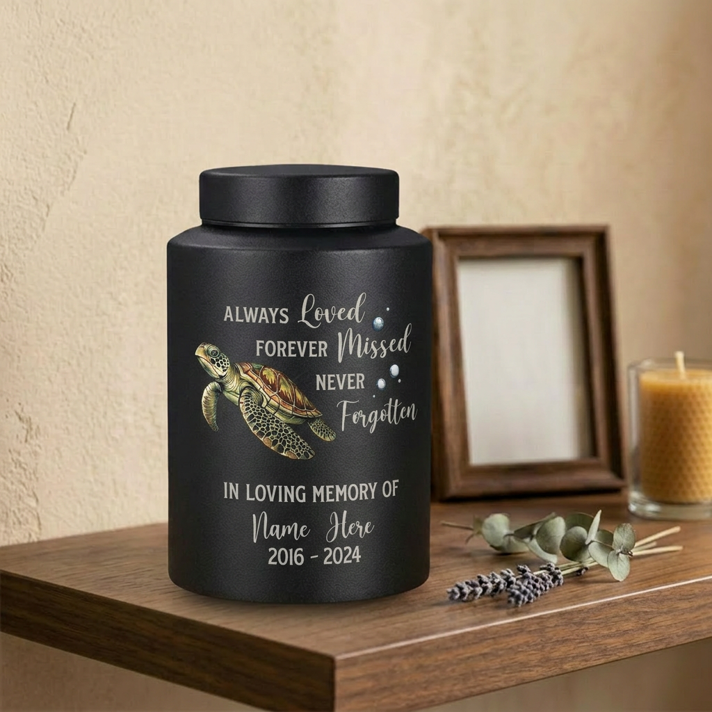 Personalized Sea Turtle Ocean Animal UV Print Custom Urn for Pet Ashes Loved One Loss Bereavement Condolence Present Decorative Metal Display Memorial Keepsake Urn, Memorial Gift, In Loving Memory - Image 4