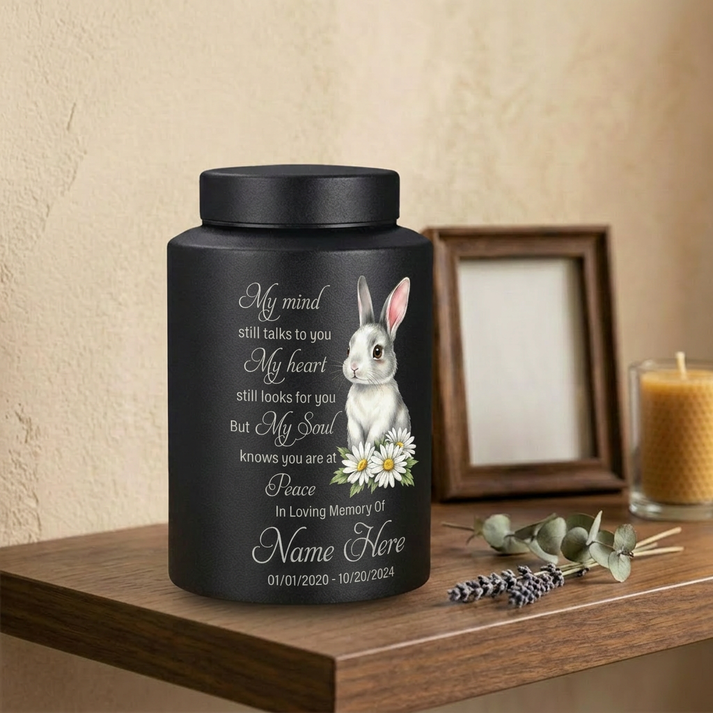 Personalized Baby Loss Rabbit Angel Wings Stainless Steel Cremation Urn for Human Ashes, Infant Child Boy Girl Miscarriage Remembrance, Memorial Keepsake Urn, Memorial Gift, In Loving Memory - Image 4