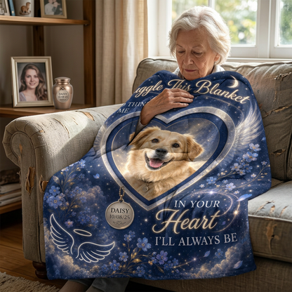 Personalized Pet Memorial Photo Fleece Blanket, Custom Dog Loss Sympathy Gift with Name & Date - Image 4