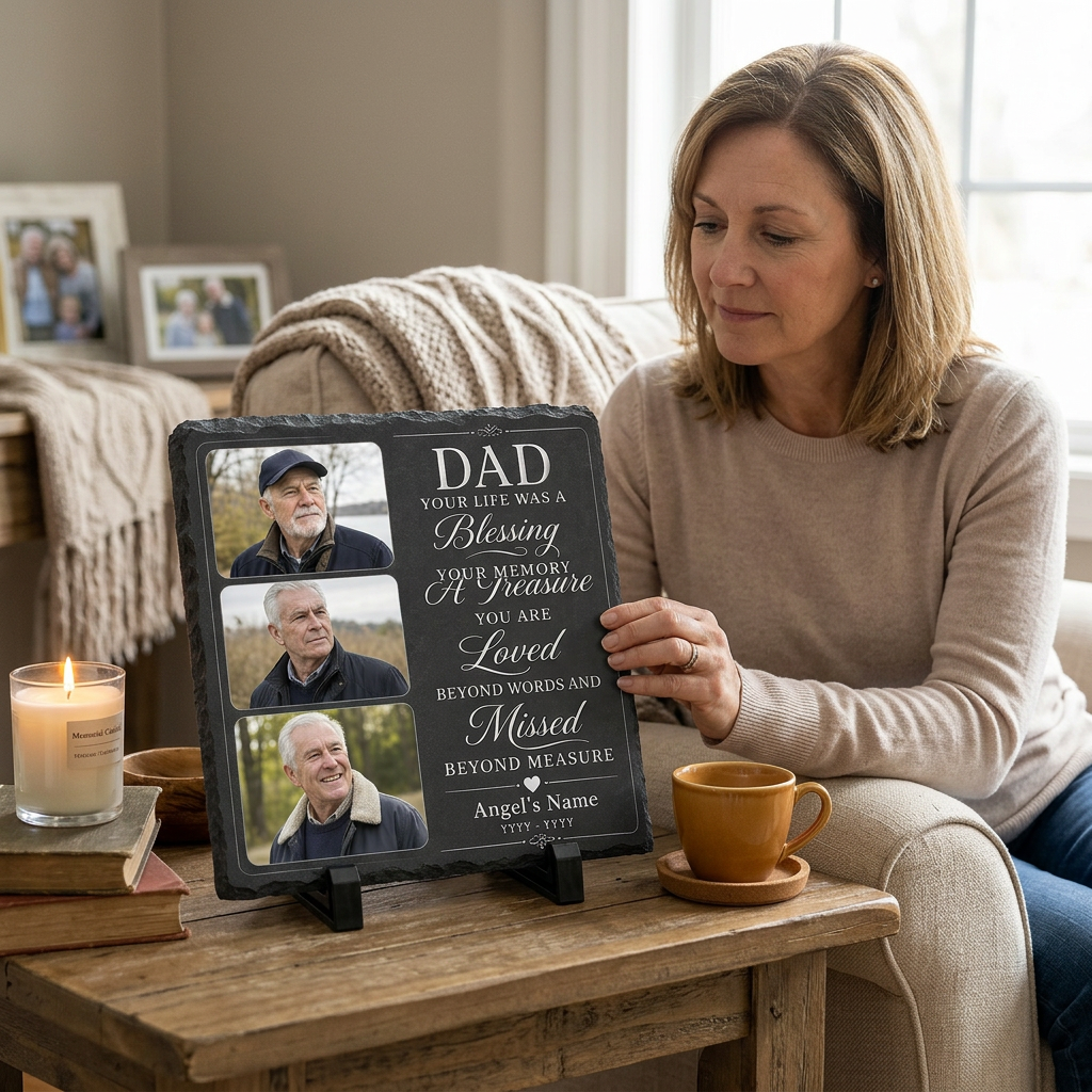 Personalized Dad Memorial Photo Slate Garden Stone, Father Remembrance Gift - Image 4 | VNMGSREPR1-6IN-EHIEU_AI_0433 VNMGSREPR1-8IN-EHIEU_AI_0433