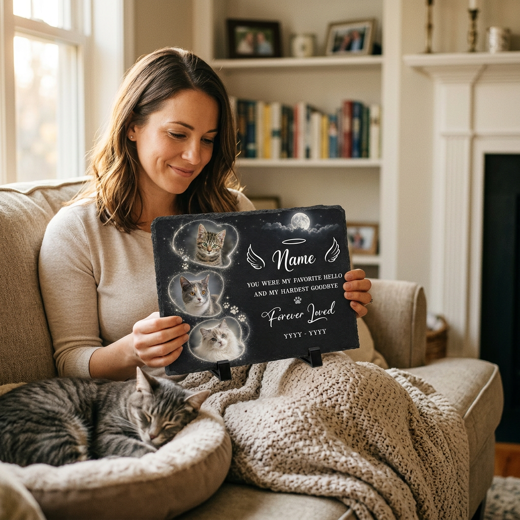 Personalized Cat Memorial Slate Stone Plaque with Photos – Custom Pet Loss Gift - Image 4 | VNMGSREPR1-6IN-EHIEU_AI_0431 VNMGSREPR1-8IN-EHIEU_AI_0431