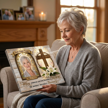 Personalized Memorial Cross Photo Wall Canvas Custom In Loving Memory Christian Sympathy Gift - Image 4