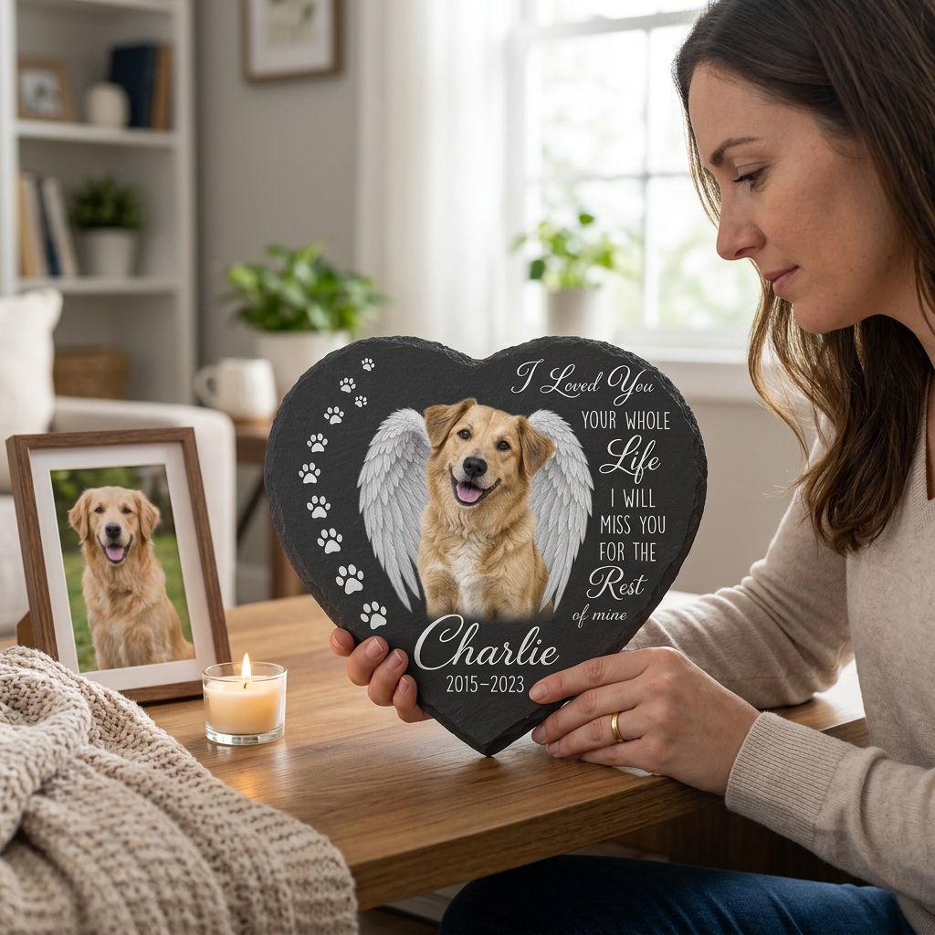 Personalized Dog Photo Memorial Garden Stone with Angel Wings, Pet Loss Gift - Image 4 | VNMGSREPR1-6IN-EHIEU_AI_0415 VNMGSREPR1-8IN-EHIEU_AI_0415