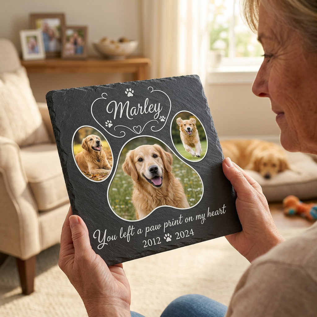 Personalized Dog Memorial Garden Stone – Paw Print Pet Loss Gift with Photo - Image 4 | VNMGSREPR1-6IN-EHIEU_AI_0412 VNMGSREPR1-8IN-EHIEU_AI_0412