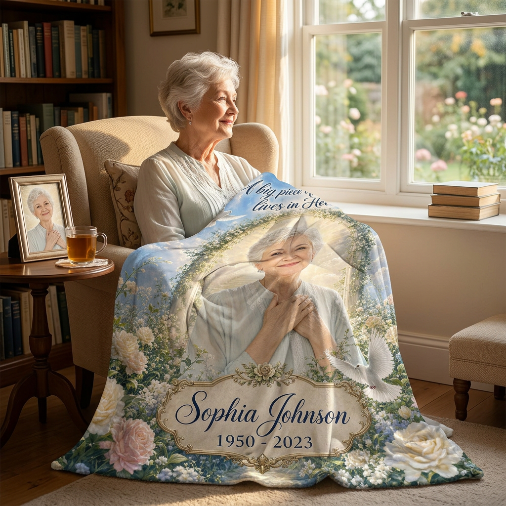 Personalized Memorial Photo Fleece Blanket - Heaven Remembrance Sympathy Gift for Family - Image 4