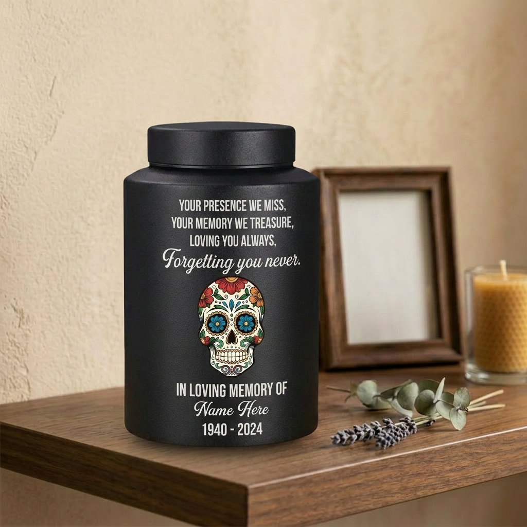 Personalized Sugar Skull Cremation Urn for Human Ashes, Day of the Dead Bereavement Remembrance Container for Loved Ones, Loss of Parent, Memorial Keepsake Urn, Memorial Gift, In Loving Memory - Image 4