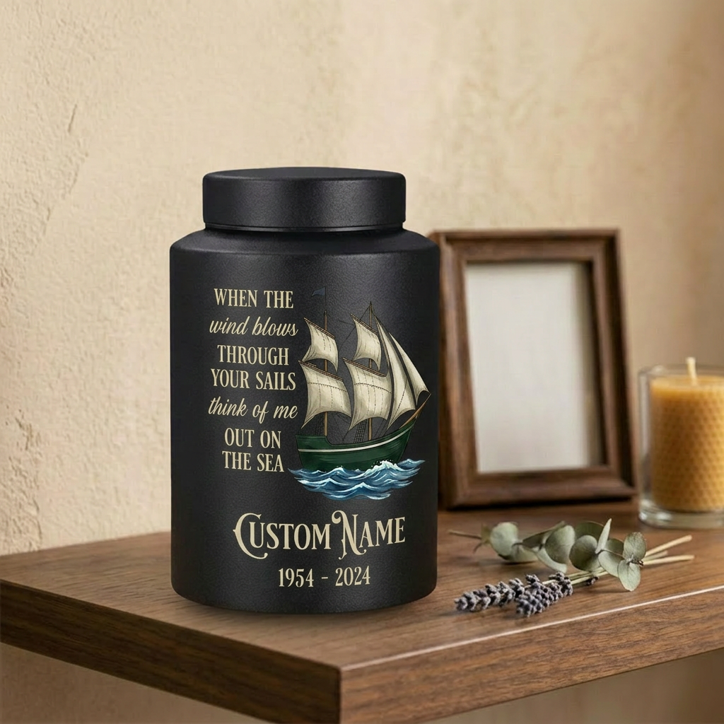 Personalized Sail Boat Stainless Steel Urn for Human Ashes, Custom Name Date Ocean Tribute for Dad Grandpa Sailor, Adult Size, Memorial Keepsake Urn, Memorial Gift, In Loving Memory - Image 4