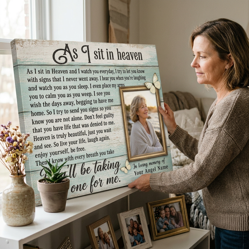Personalized In Loving Memory Wall Canvas, As I Sit In Heaven Memorial Sympathy Gift for Loss - Image 4