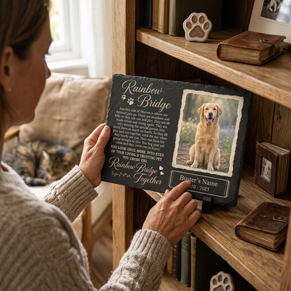 Personalized Rainbow Bridge Dog Memorial Slate Stone – Sympathy Gift for Pet Loss - Image 4 | VNMGSREPR1-6IN-EHIEU_AI_0479 VNMGSREPR1-8IN-EHIEU_AI_0479