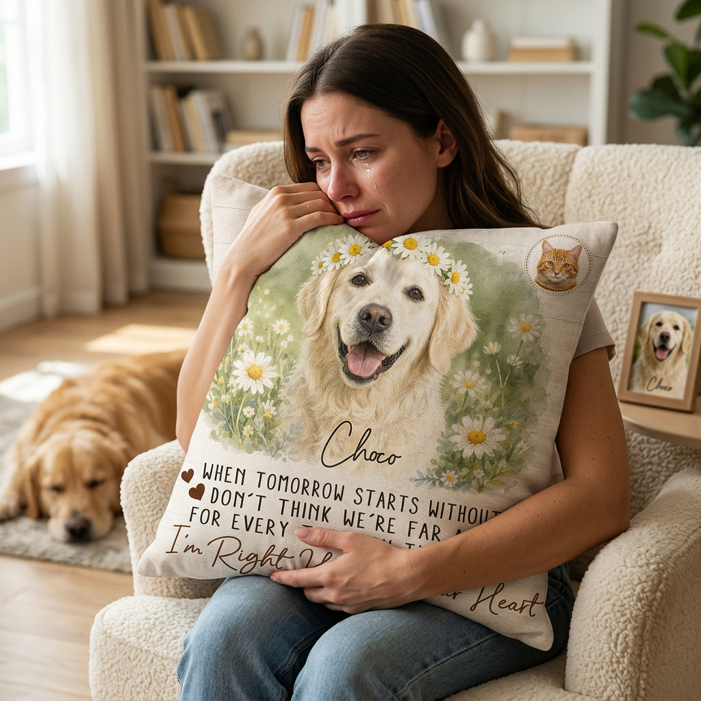 Personalized Pet Memorial Pillow Custom Photo Dog Cat Loss Gift Right Here In Your Heart - Image 4
