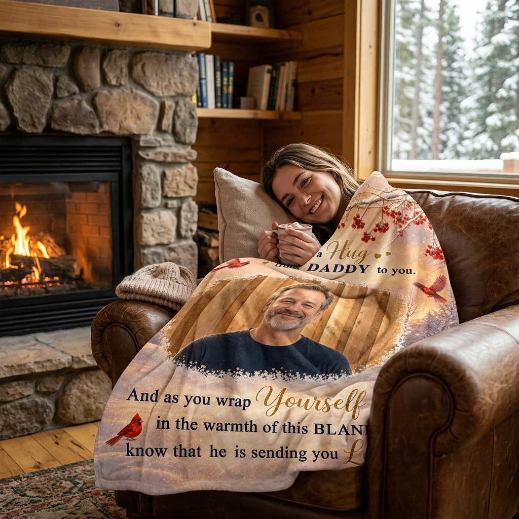Personalized Memorial Cardinal Fleece Blanket - Loss of Father Photo Sympathy Gift, Sherpa - Image 4