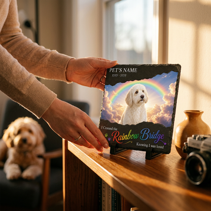 Personalized Rainbow Bridge Dog Memorial Slate Stone – Pet Loss Sympathy Gift - Image 4 | VNMGSREPR1-6IN-EHIEU_AI_0441 VNMGSREPR1-8IN-EHIEU_AI_0441
