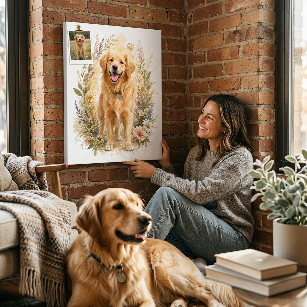 Personalized Watercolor Pet Portrait Canvas Wall Art Dog Memorial Gift - Image 4