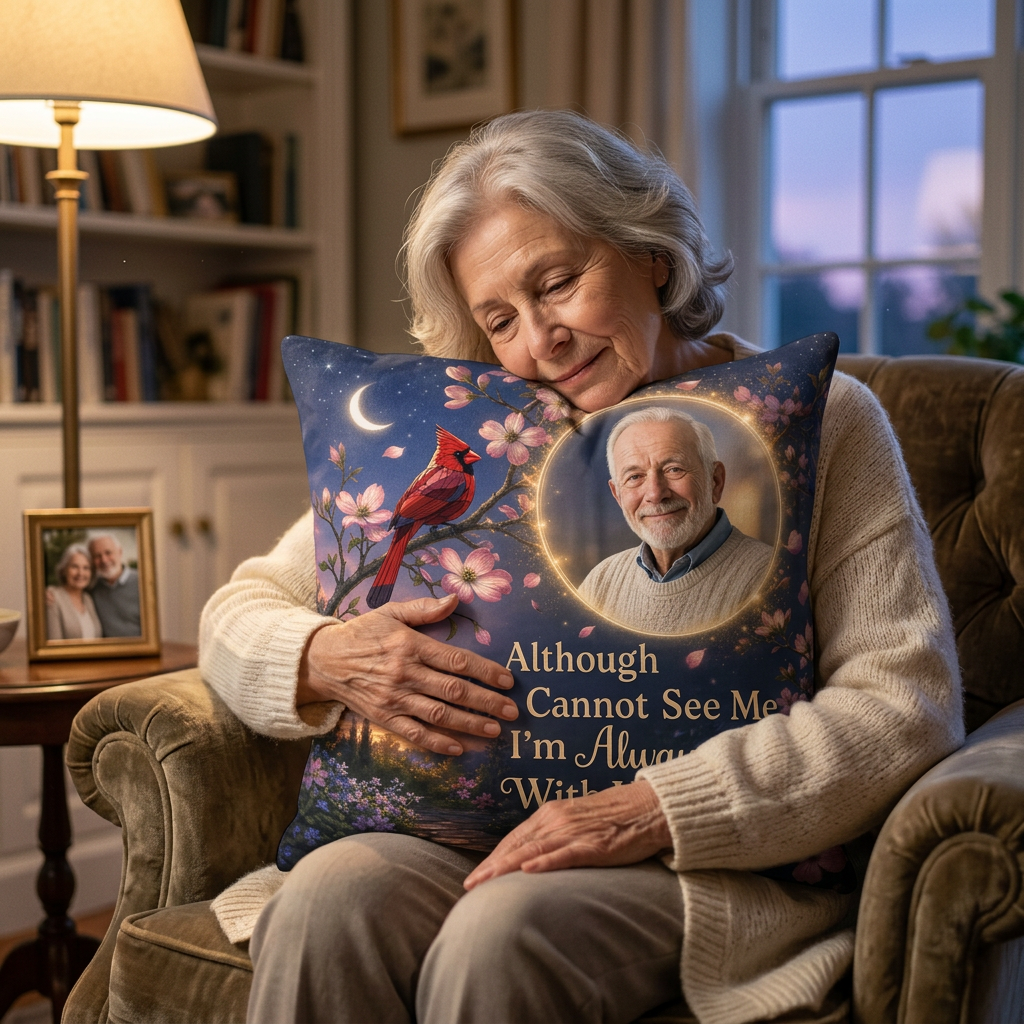 Personalized Photo Memorial Pillow with Cardinal - Although You Cannot See Me Sympathy Gift - Image 4