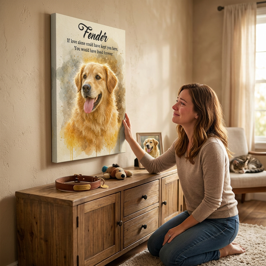 Personalized Pet Memorial Watercolor Portrait Wall Canvas Dog Loss Gift - Image 4