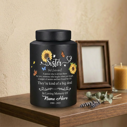 Personalized Sunflower Butterfly Sister Memorial Stainless Steel UV Print Urn for Loss of Best Friend Sister-in-Law Bereavement Tribute 2 Sizes Memorial Keepsake Urn, Memorial Gift, In Loving Memory - Image 4