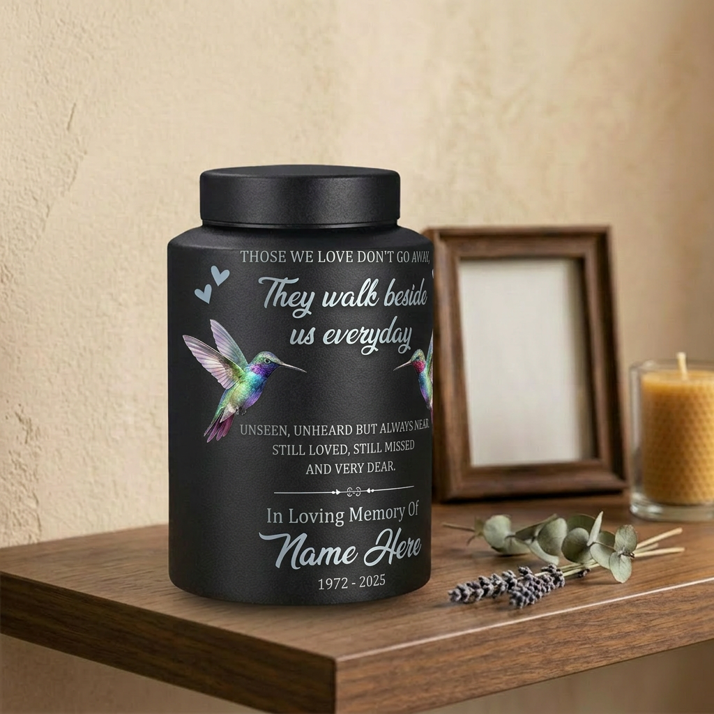 Personalized Hummingbird Stainless Steel Cremation Urn for Human Ashes Loss of Mother Sympathy Condolence Bereavement Small Large Sizes Memorial Keepsake Urn, Memorial Gift, In Loving Memory - Image 4
