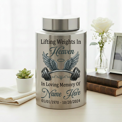 Personalized Gym Lover Barbell Stainless Steel Cremation Urn for Human Ashes Weightlifting Tribute Custom Name Date Condolence Present Memorial Keepsake Urn, Memorial Gift, In Loving Memory - Image 5