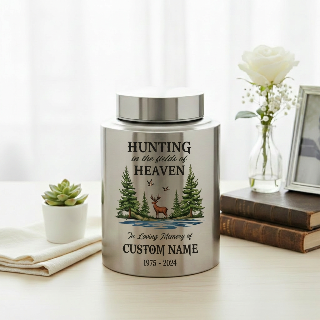 Personalized Deer Hunting Fields of Heaven Urn Custom Hunter Cremation Receptacle for Dad Grandpa Husband Large Capacity Sizes Memorial Keepsake Urn, Memorial Gift, In Loving Memory - Image 5