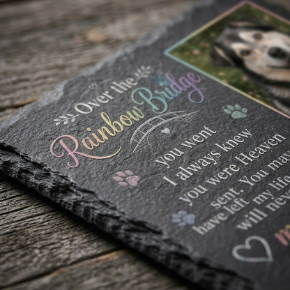 Personalized Rainbow Bridge Dog Memorial Garden Stone, Pet Loss Remembrance Gift - Image 5 | VNMGSREPR1-6IN-EHIEU_AI_0491 VNMGSREPR1-8IN-EHIEU_AI_0491